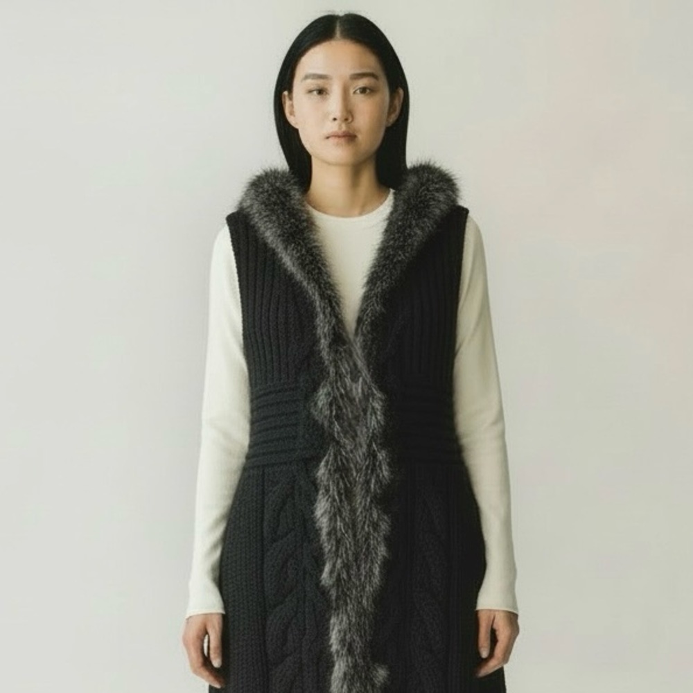 Sioni Wool and Rabbit Fur Sweater Vest / Dress in Black